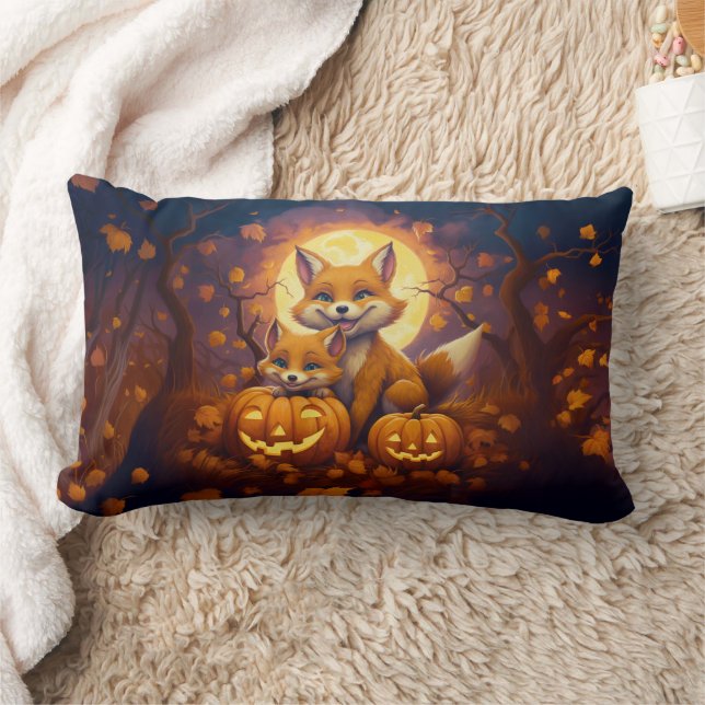 Cute foxes celebrate happy Halloween Lumbar Cushion (Blanket)