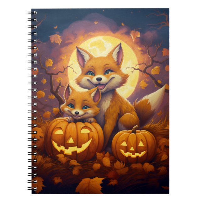 Cute foxes celebrate happy Halloween Notebook (Front)