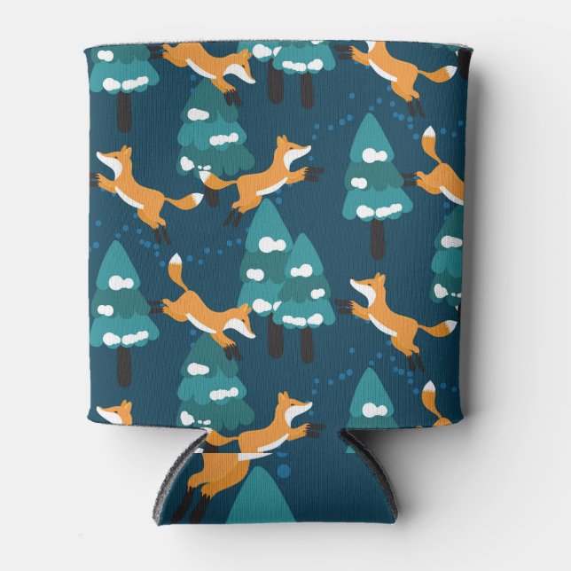 Cute Foxes: Charming Vintage Seamless Can Cooler (Front)