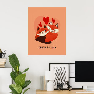 Cute Foxes Couple Personalised Valentine's Day Poster