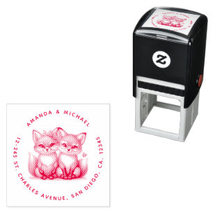 Cute Foxes in Love Address Self-inking Stamp