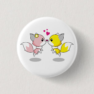 Cute foxes in love cartoon 3 cm round badge
