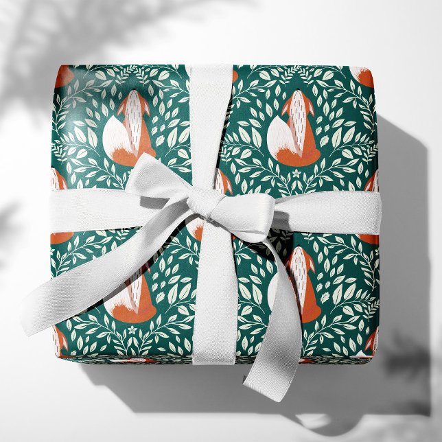 Cute Foxes in Orange and Green Wrapping Paper (Creator Uploaded)