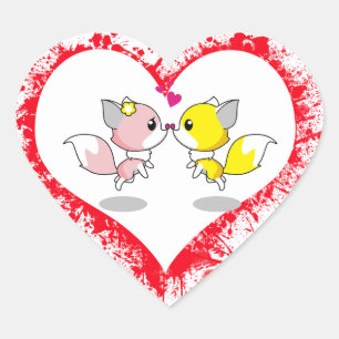 Cute Foxes Kissing in Blood Splatter Heart Sticker
