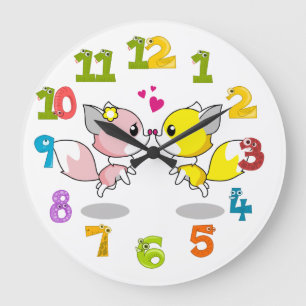 Cute foxes large clock