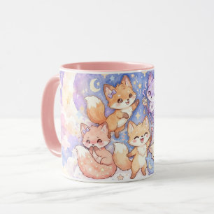 Cute Foxes Moon and Stars Watercolor Mug