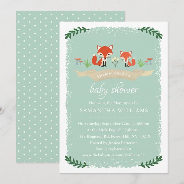 Cute Foxes Neutral Baby Shower Invitation (Front/Back)