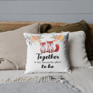 Cute Foxes Together is my Favourite Place Floral Cushion