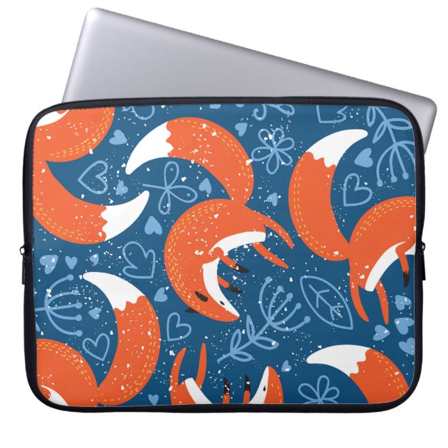 Cute Foxes: Vintage Animal Pattern Laptop Sleeve (Front)