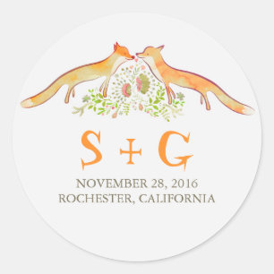 Cute Foxes Wedding Stickers