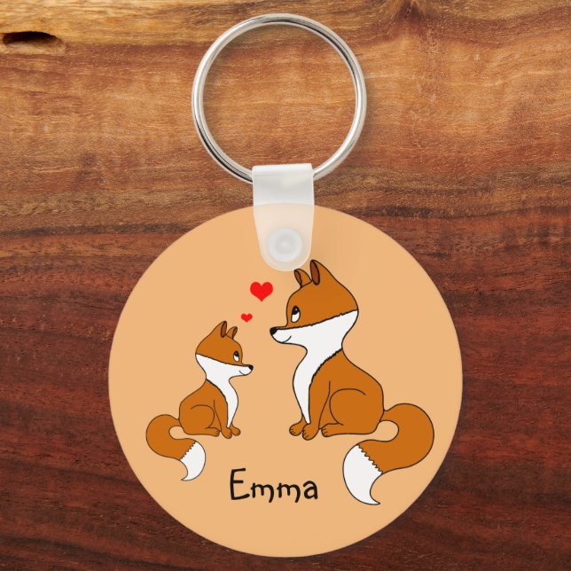Cute foxes with hearts, hand drawn    key ring (Front)