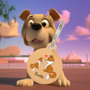 Cute foxes with hearts, hand drawn pet tag