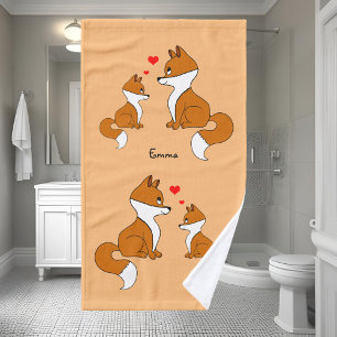 Cute foxes with hearts, hand drawn towel