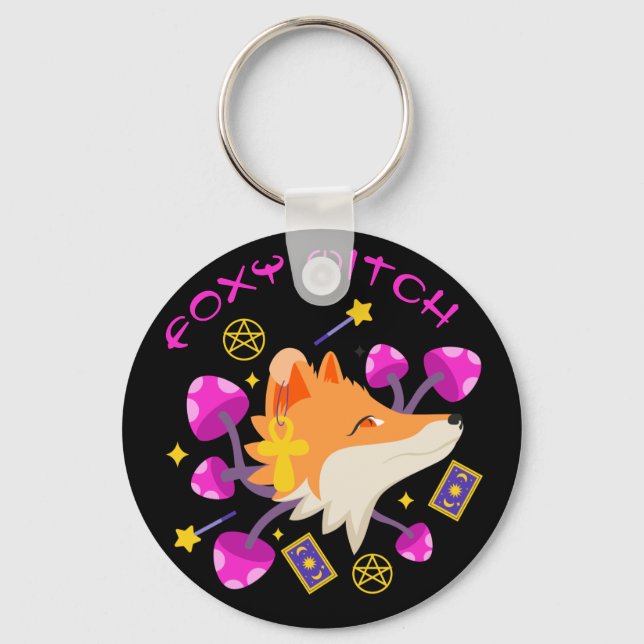Cute Foxy Witch Magick Fox Witchcraft Key Ring (Front)