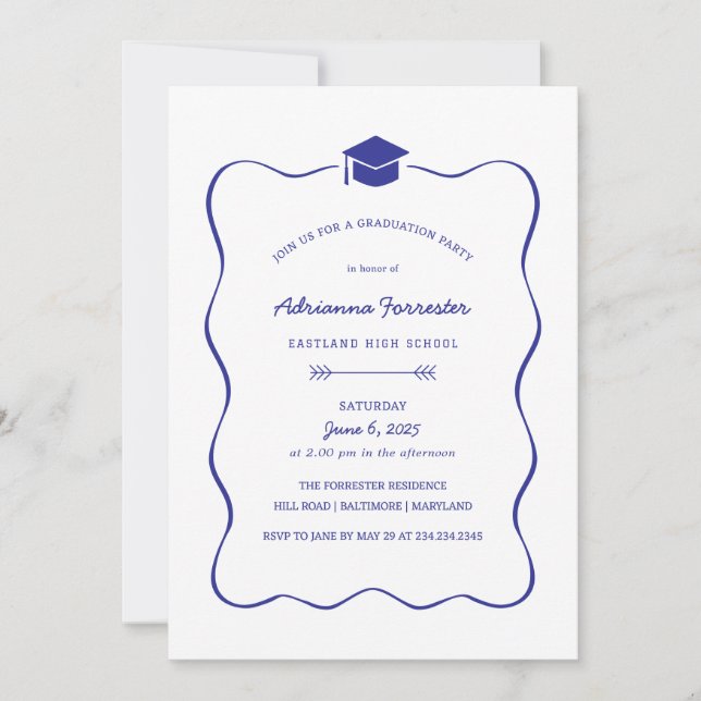 Cute Frame Grad Hat | Blue Graduation Party Invitation (Front)