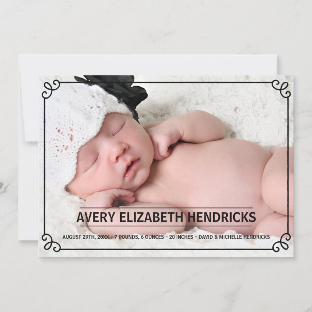 Cute Frame Overlay Photo Birth Announcement (Front)