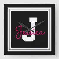 Cute Framed Name & Monogram | Black White & Pink