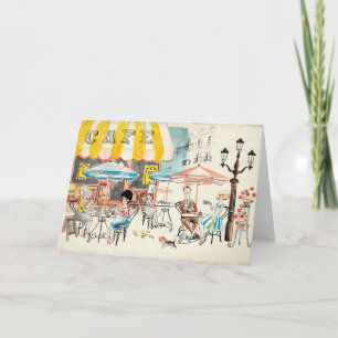 Cute France Café Scene Sketch Card