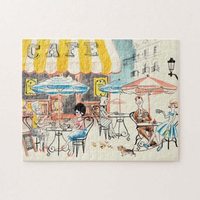 Cute France Café Scene Sketch Jigsaw Puzzle (Horizontal)