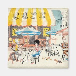 Cute France Café Scene Sketch Magnet
