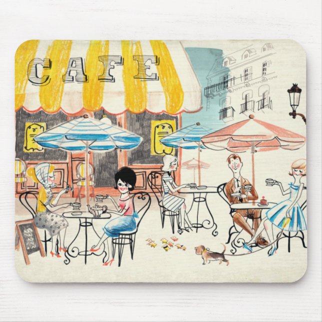 Cute France Café Scene Sketch Mouse Mat (Front)