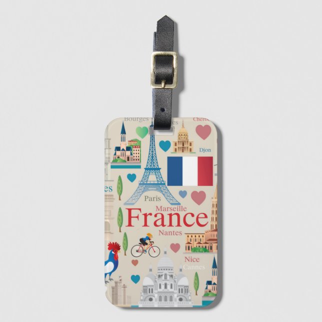 Cute France Icons Luggage Tag (Front Vertical)