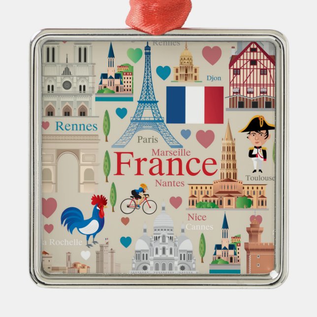 Cute France Icons Metal Tree Decoration (Front)