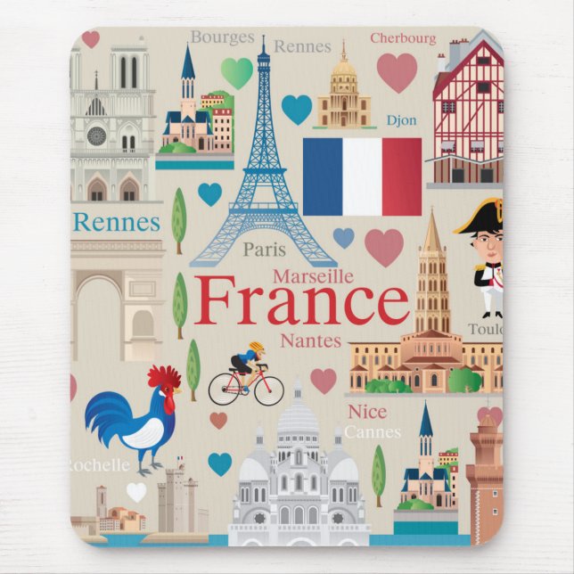 Cute France Icons Mouse Mat (Front)