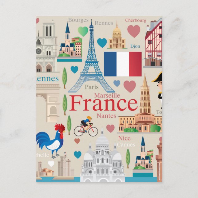 Cute France Icons Postcard (Front)