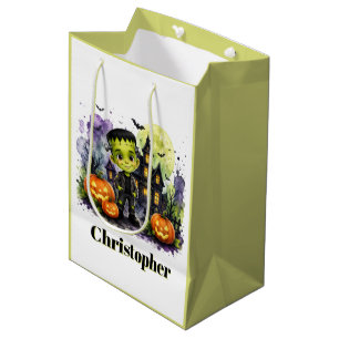 Cute Frankenstein Boy Halloween Birthday Party Medium Gift Bag