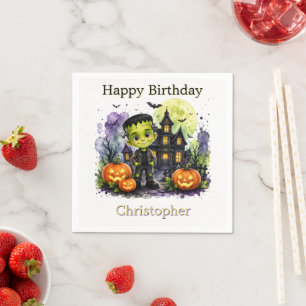 Cute Frankenstein Boy Halloween Birthday Party Napkin