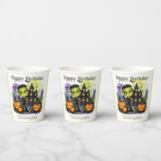 Cute Frankenstein Boy Halloween Birthday Party Paper Cups