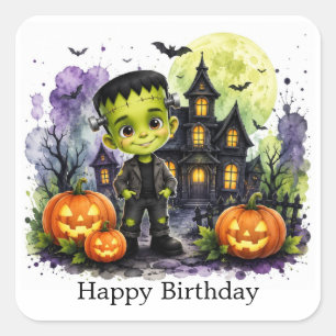 Cute Frankenstein Boy Halloween Birthday Party Square Sticker