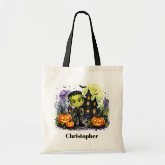 Cute Frankenstein Boy Halloween Birthday Party Tote Bag