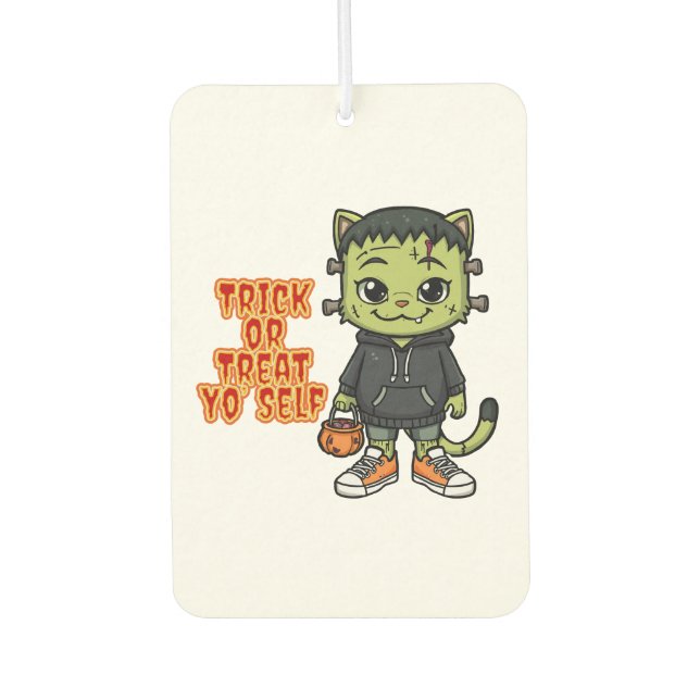 Cute Frankenstein Cat Monster – Kawaii Spooky Hall Car Air Freshener (Front)
