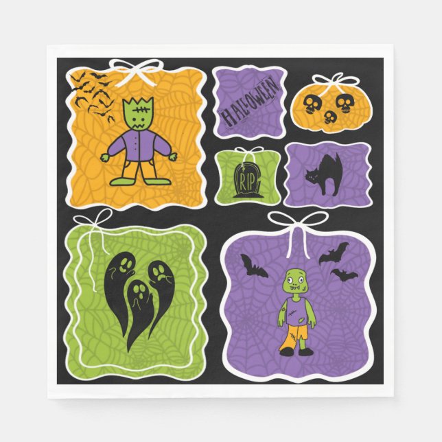 Cute Frankenstein Coquette Halloween Napkin (Front)