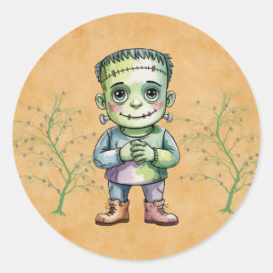 Cute Frankenstein Halloween Birthday Boy Party Classic Round Sticker
