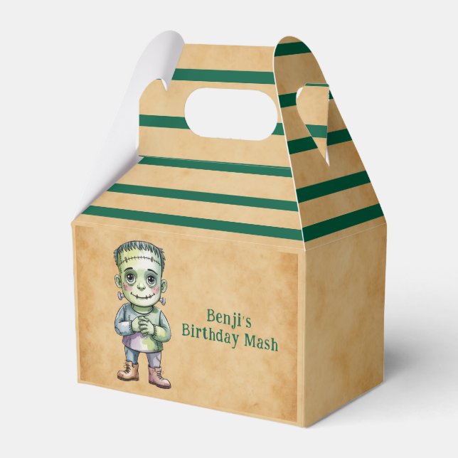 Cute Frankenstein Halloween Birthday Boy Party Favour Box (Front Side)