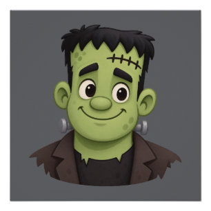 Cute Frankenstein Halloween Cartoon Illustration Poster