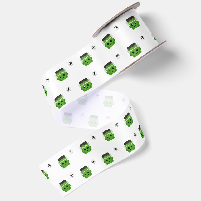 CUTE FRANKENSTEIN HEAD PATTERN  SATIN RIBBON (Front+Back)