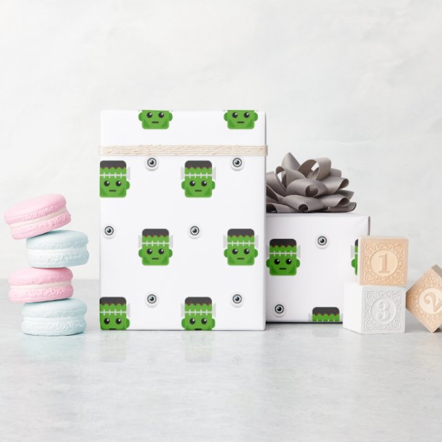 CUTE FRANKENSTEIN HEAD PATTERN WRAPPING PAPER (Baby Shower)