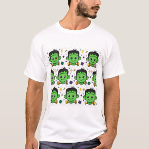 Cute Frankenstein Monster Face Halloween Pattern T-Shirt