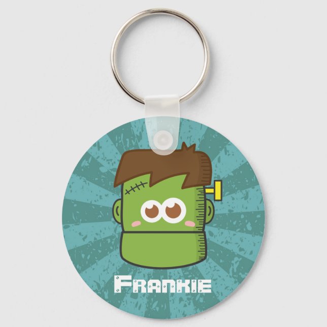 Cute Frankenstein Monster for Halloween Key Ring (Front)