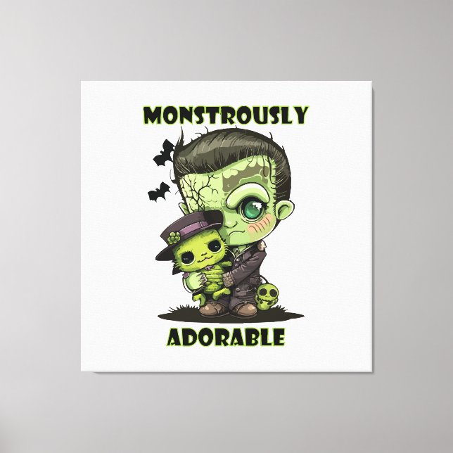  Cute Frankenstein Monster with plushie Canvas Print (Front)