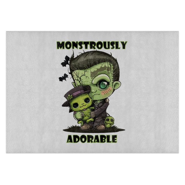  Cute Frankenstein Monster with plushie Cutting Board (Front)