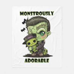Cute Frankenstein Monster with plushie Fleece Blanket