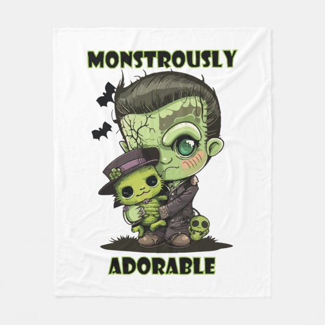  Cute Frankenstein Monster with plushie Fleece Blanket (Front)