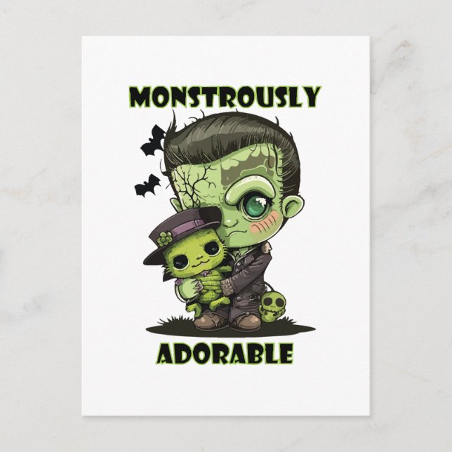  Cute Frankenstein Monster with plushie Postcard (Front)