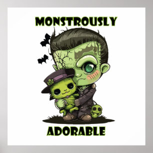  Cute Frankenstein Monster with plushie Poster