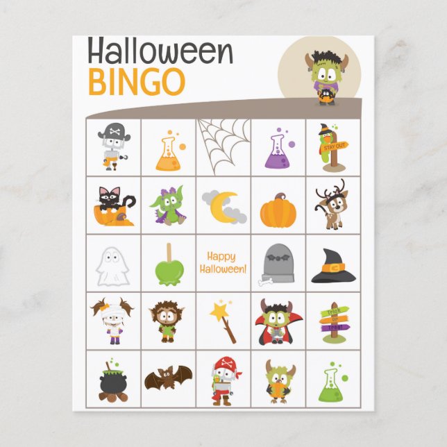 Cute Frankenstein & Spider Halloween BINGO Board! (Front)